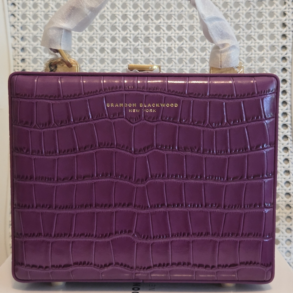 NWT BRANDON BLACKWOOD "Kendrick" Trunk Purple Croc-Embossed 100% Leather Bag
